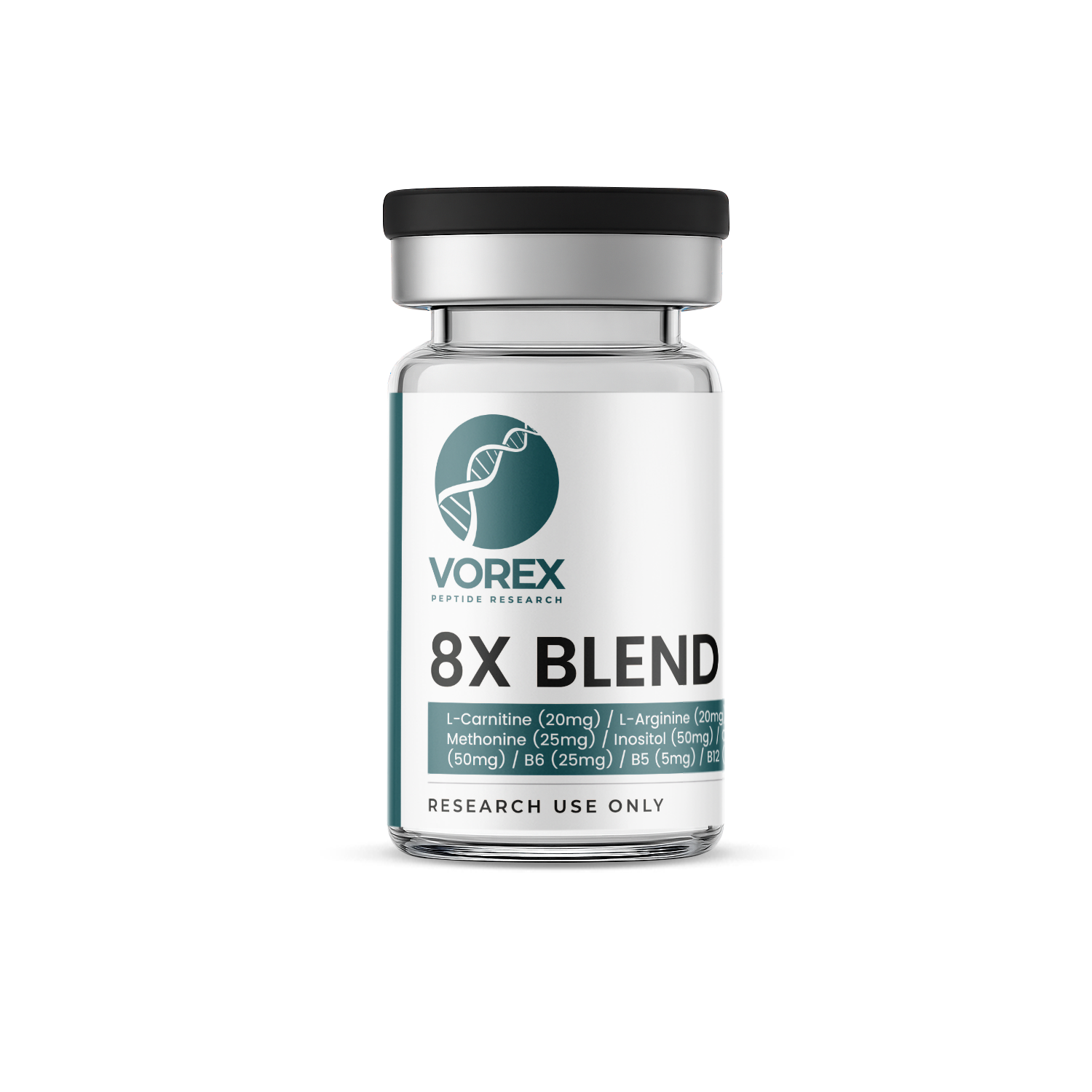 8X Blend L-Carnitine (20mg) / L-Arginine (20mg) / Methonine (25mg) / Inositol (50mg) / Choline (50mg) / B6 (25mg) / B5 (5mg) / B12 (1mg)